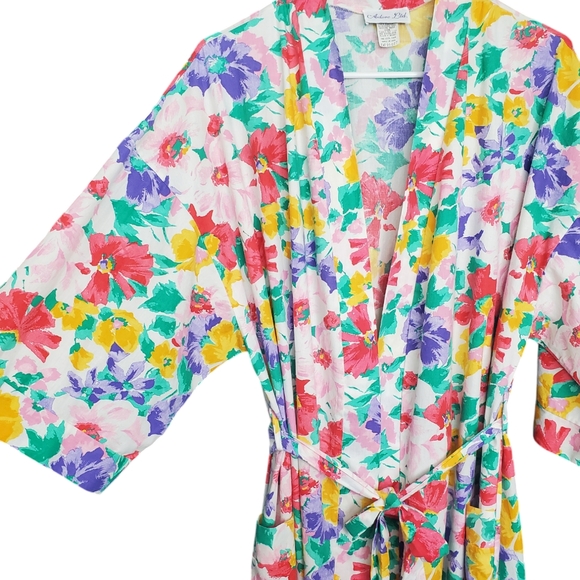 Vintage 60s Bright Floral Lightweight Robe Feminine Girly L - Picture 2 of 7